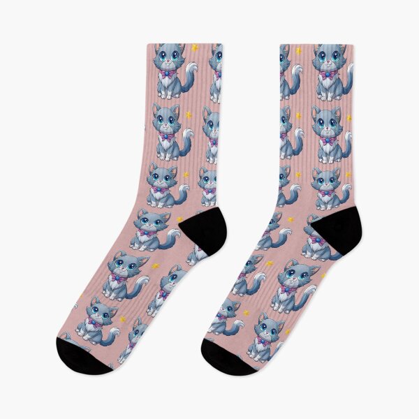 Item preview, Cute Kawaii Blue Cat with Pink Bow | Chibi Cartoon Kitty Illustration designed and sold by Mousy17.