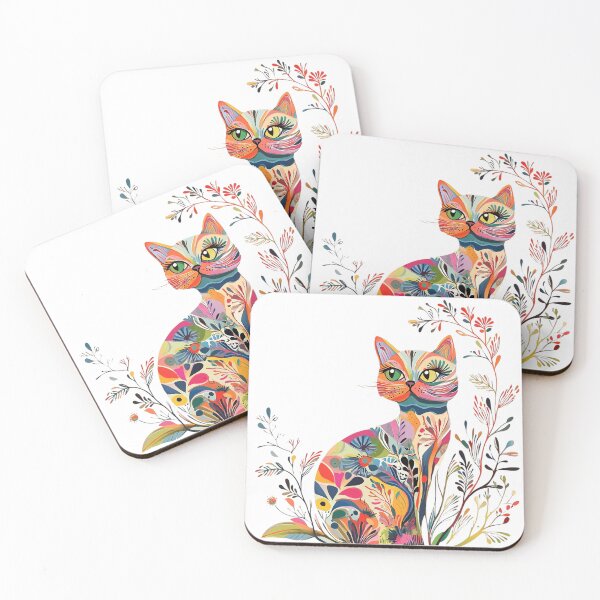 Item preview, Colorful Floral Cat – Vibrant Boho Botanical Cat Art designed and sold by Awarrie.