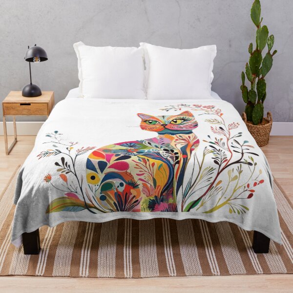 Item preview, Colorful Floral Cat – Vibrant Boho Botanical Cat Art designed and sold by Awarrie.