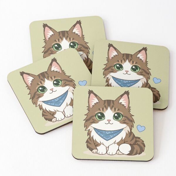 Item preview, Cute Kawaii Brown Tabby Cat with Blue Bandana | Chibi Fluffy Kitty Illustration designed and sold by Mousy17.