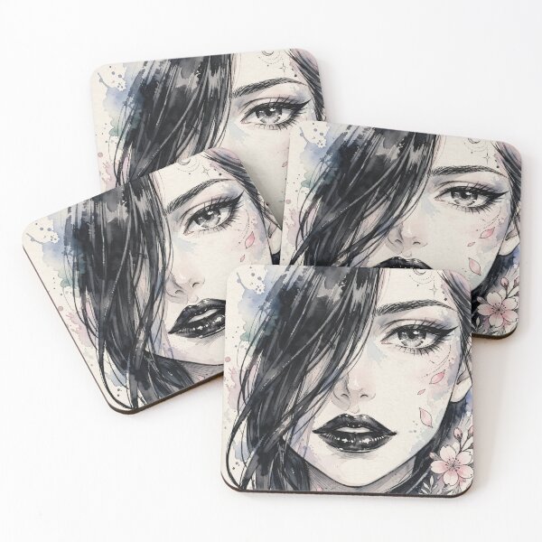 Item preview, Dark Watercolor Girl With Cherry Blossoms - Moody Floral Portrait Art designed and sold by MAISON SYLVIE.