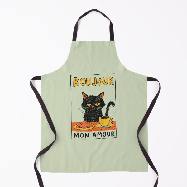 Item preview, Bonjour Mon Amour Grumpy Black Cat Coffee Croissant designed and sold by Studio Bootleg.