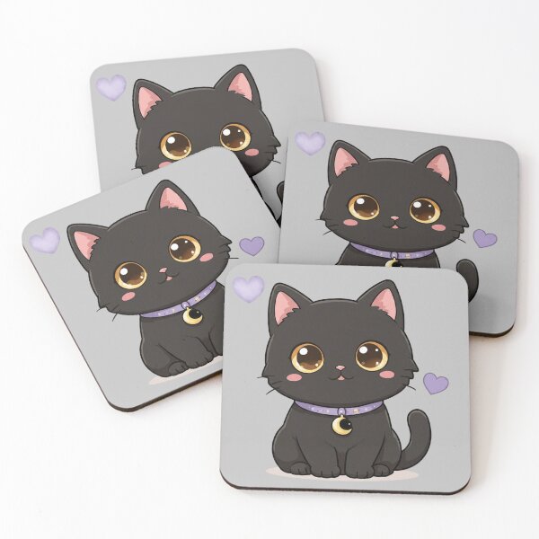 Item preview, Kawaii Black Cat with Moon Collar | Cute Chibi Magical Kitty Illustration designed and sold by Mousy17.