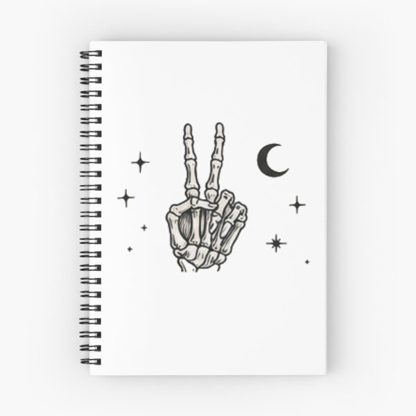 Item preview, Skeleton Peace Sign Celestial Crescent Moon Stars Vintage Line Art designed and sold by Rehnair.