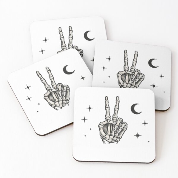 Item preview, Skeleton Peace Sign Celestial Crescent Moon Stars Vintage Line Art designed and sold by Rehnair.