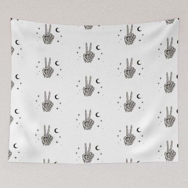 Item preview, Skeleton Peace Sign Celestial Crescent Moon Stars Vintage Line Art designed and sold by Rehnair.