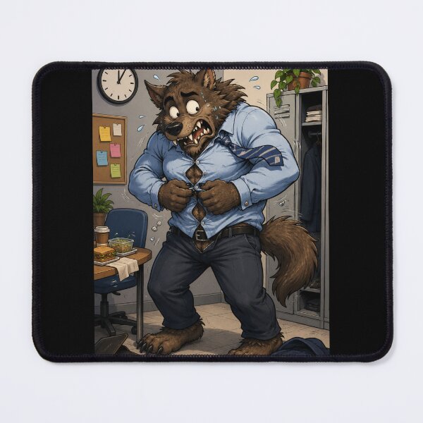Item preview, Werewolf Can’t Fit His Work Shirt Funny Office Transformation Cartoon designed and sold by ComedyInkFactor.