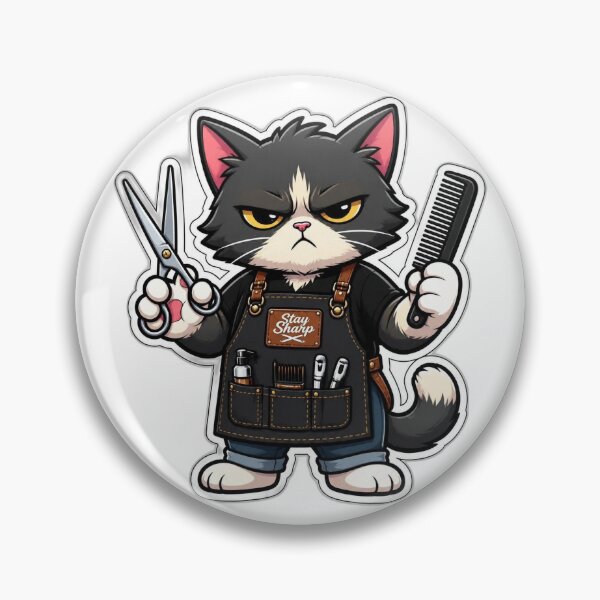 Item preview, Grumpy Cat Barber Sticker - Funny Cartoon Cat Hairdresser Scissors Design designed and sold by Barber MD Culture.