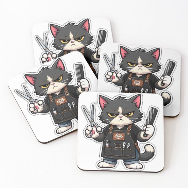 Item preview, Grumpy Cat Barber Sticker - Funny Cartoon Cat Hairdresser Scissors Design designed and sold by Barber MD Culture.