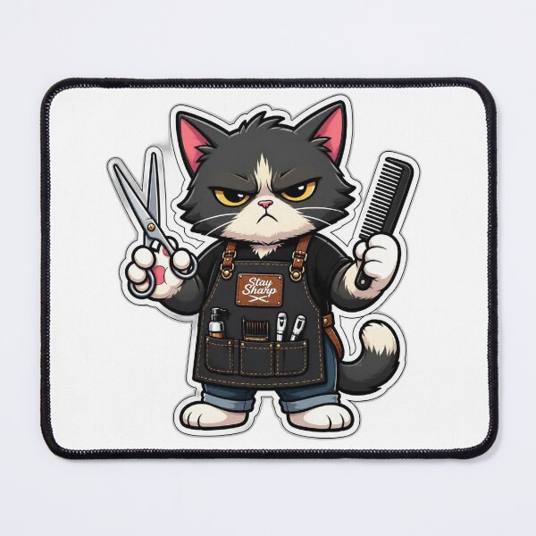 Item preview, Grumpy Cat Barber Sticker - Funny Cartoon Cat Hairdresser Scissors Design designed and sold by Barber MD Culture.