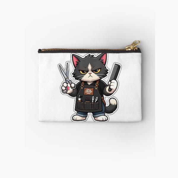 Item preview, Grumpy Cat Barber Sticker - Funny Cartoon Cat Hairdresser Scissors Design designed and sold by Barber MD Culture.