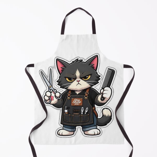 Item preview, Grumpy Cat Barber Sticker - Funny Cartoon Cat Hairdresser Scissors Design designed and sold by Barber MD Culture.