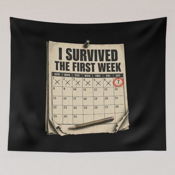 Item preview, I Survived The First Week — Funny Teacher Back To School Calendar Shirt designed and sold by Uglyandcute.