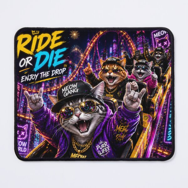 Item preview, Meow Gang Ride or Die – Neon Roller Coaster Cat designed and sold by Neon Riot Studio.