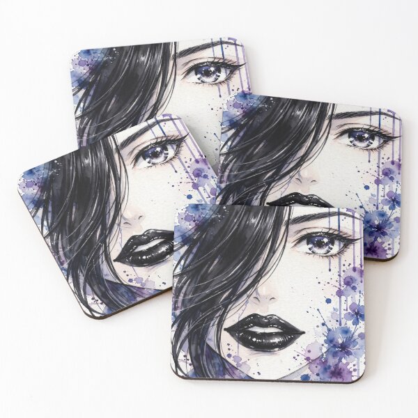 Item preview, anime Blue Watercolor Tears Girl - Dark Floral Portrait Art designed and sold by MAISON SYLVIE.