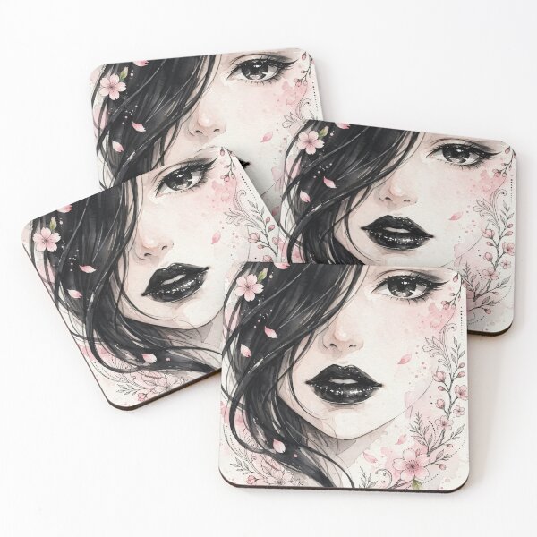 Item preview, Anime Watercolor Girl With Cherry Blossoms - Dark Floral Portrait designed and sold by MAISON SYLVIE.