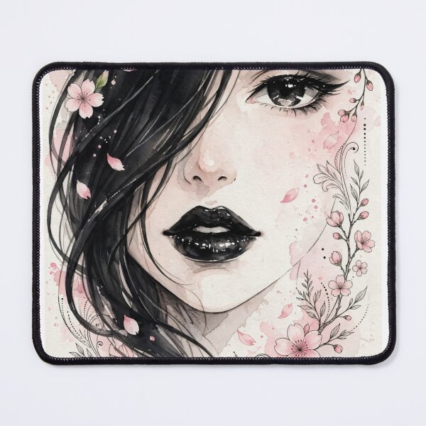 Item preview, Anime Watercolor Girl With Cherry Blossoms - Dark Floral Portrait designed and sold by MAISON SYLVIE.