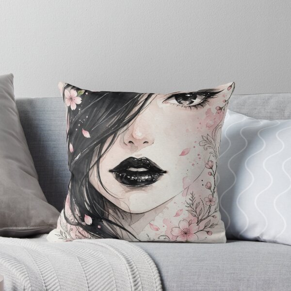 Item preview, Anime Watercolor Girl With Cherry Blossoms - Dark Floral Portrait designed and sold by MAISON SYLVIE.