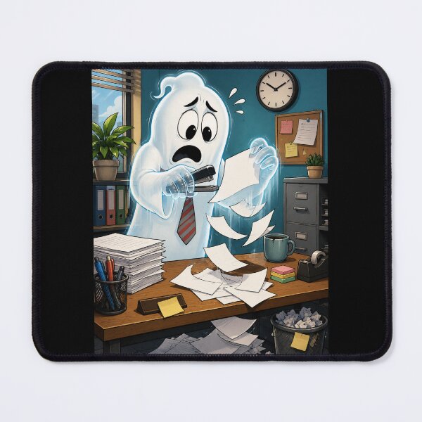 Item preview, Ghost Struggling With Paperwork Funny Office Ghost Cartoon designed and sold by ComedyInkFactor.