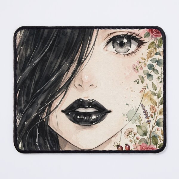 Item preview, Anime Watercolor Girl With Roses - Dark Romance Floral Portrait designed and sold by MAISON SYLVIE.