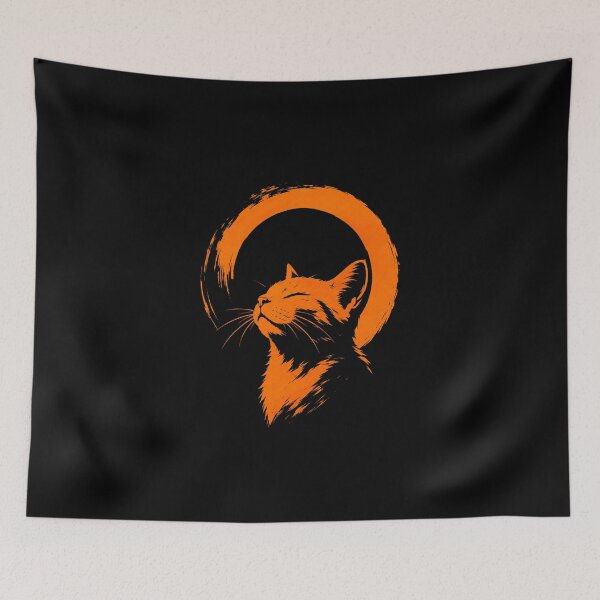 Item preview, Zen Orange Cat Brushstroke Moon designed and sold by OCatClub.