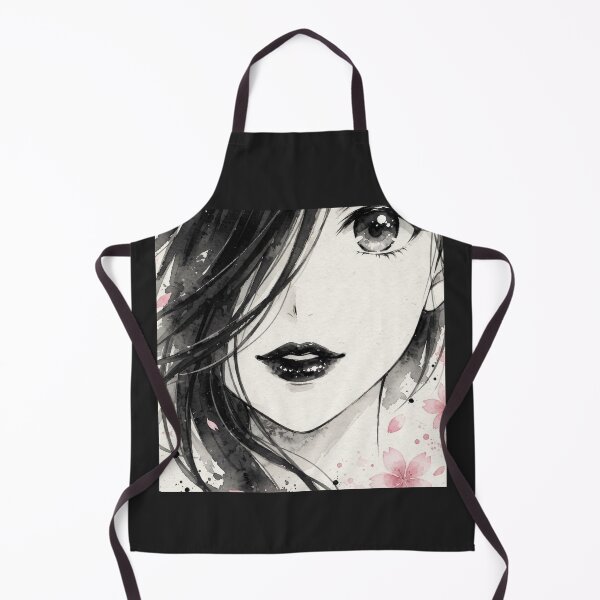Item preview, Minimal Anime Watercolor Girl - Dark Ink Portrait Black Lips designed and sold by MAISON SYLVIE.