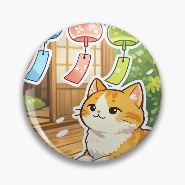 Item preview, Kawaii Cat with Japanese Wind Chimes – Nostalgic Summer in Japan designed and sold by kawaii animal store (in Japan).