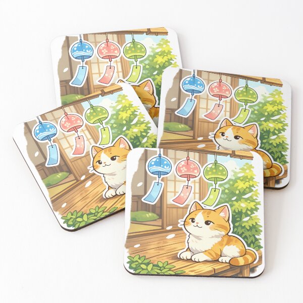 Item preview, Kawaii Cat with Japanese Wind Chimes – Nostalgic Summer in Japan designed and sold by kawaii animal store (in Japan).