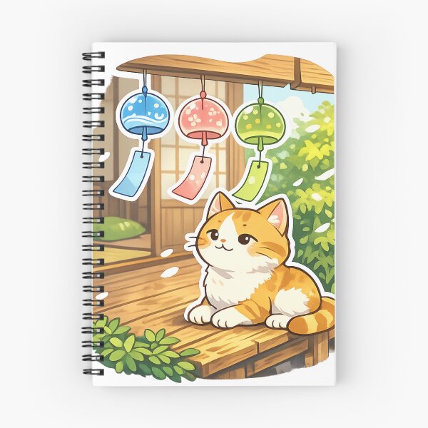 Item preview, Kawaii Cat with Japanese Wind Chimes – Nostalgic Summer in Japan designed and sold by kawaii animal store (in Japan).
