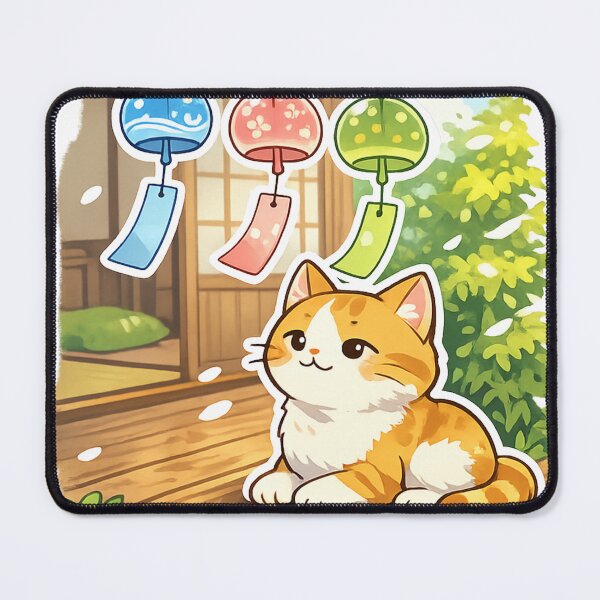 Item preview, Kawaii Cat with Japanese Wind Chimes – Nostalgic Summer in Japan designed and sold by kawaii animal store (in Japan).