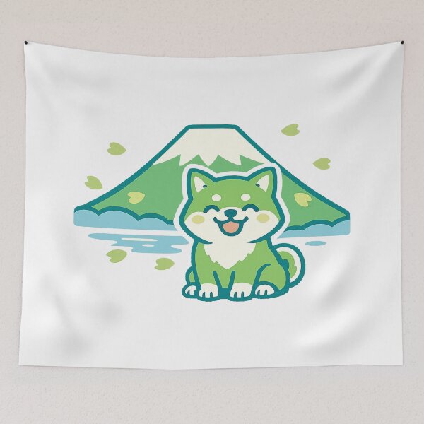Item preview, Kawaii Shiba Inu & Mount Fuji – Cute Japanese Sakura Sticker designed and sold by kawaii animal store (in Japan).