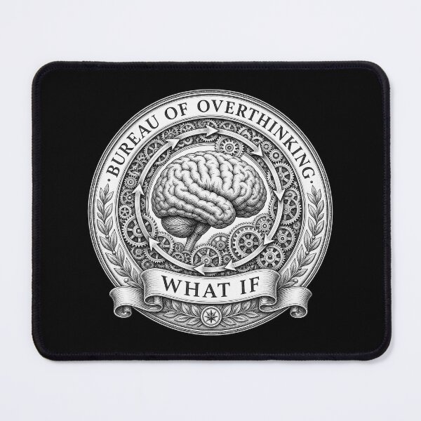Item preview, culture Bureau Of Overthinking — Funny Anxiety Brain Gears Parody Seal designed and sold by Uglyandcute.