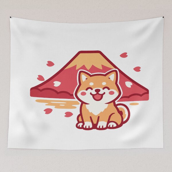 Item preview, Kawaii Shiba Inu & Mount Fuji – Cute Japanese Sakura Sticker designed and sold by kawaii animal store (in Japan).