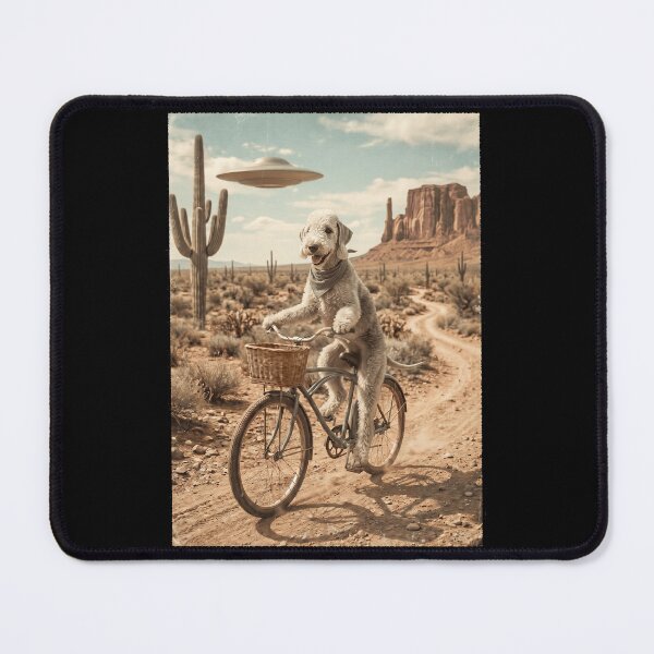 Item preview, Bedlington Terrier Riding Bike Wild West Western UFO Dog Lover designed and sold by dian-rody-crest.