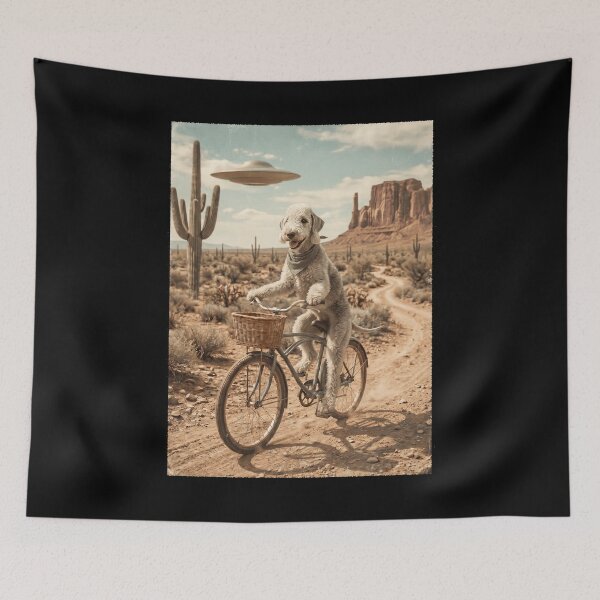 Item preview, Bedlington Terrier Riding Bike Wild West Western UFO Dog Lover designed and sold by dian-rody-crest.