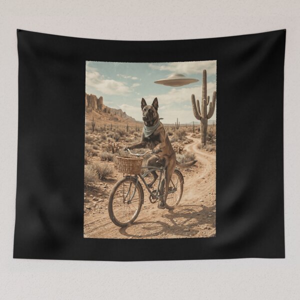 Item preview, Belgian Shepherd Riding Bike Wild West Western UFO Dog Lover designed and sold by dian-rody-crest.