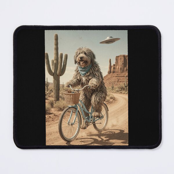 Item preview, Bergamasco Shepherd Riding Bike Wild West Western UFO Dog Lover designed and sold by dian-rody-crest.