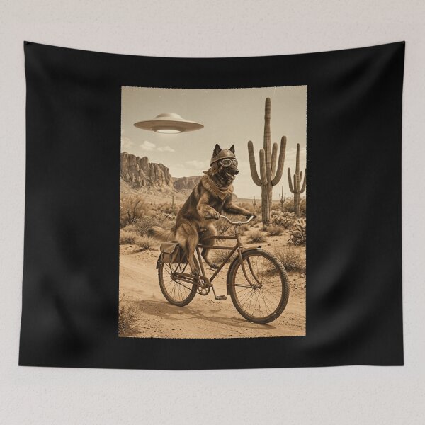 Item preview, Belgian Tervuren Riding Bike Wild West Western UFO Dog Lover designed and sold by dian-rody-crest.
