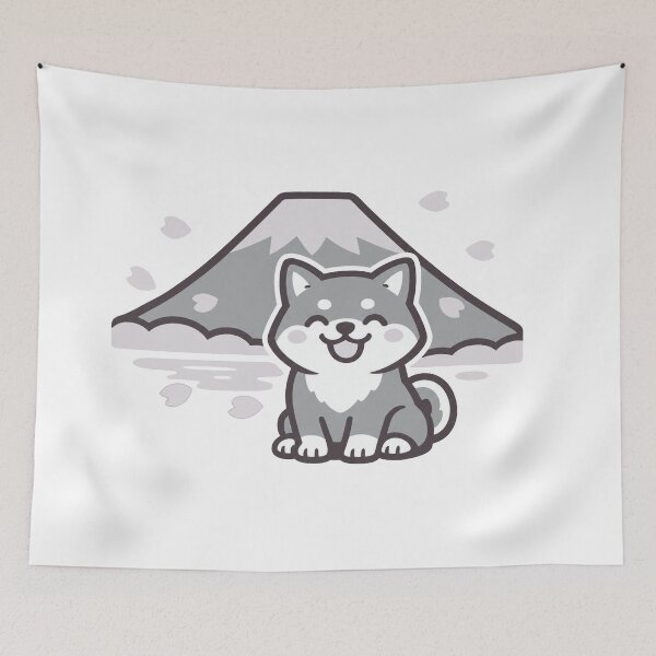 Item preview, Kawaii Shiba Inu & Mount Fuji – Cute Japanese Sakura Sticker designed and sold by kawaii animal store (in Japan).