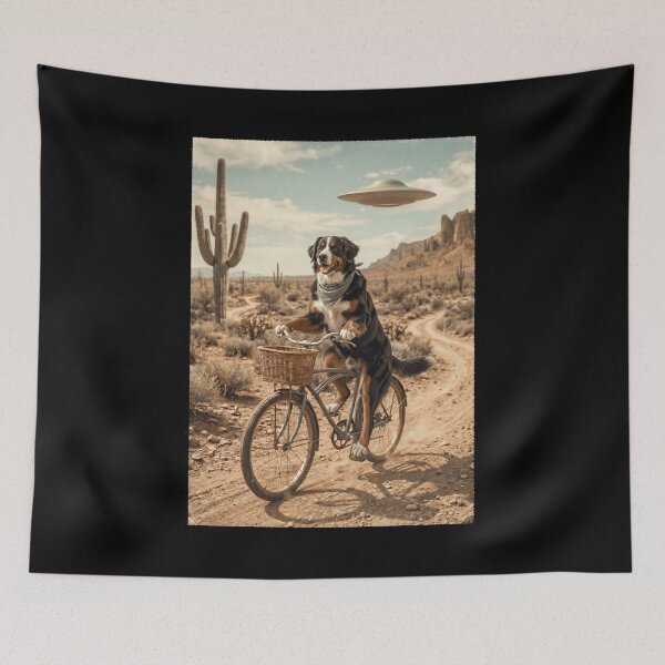 Item preview, Bernese Mountain Dog Riding Bike Wild West Western UFO Dog Lover designed and sold by dian-rody-crest.