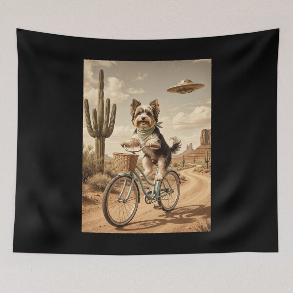Item preview, Biewer Terrier Riding Bike Wild West Western UFO Dog Lover designed and sold by dian-rody-crest.