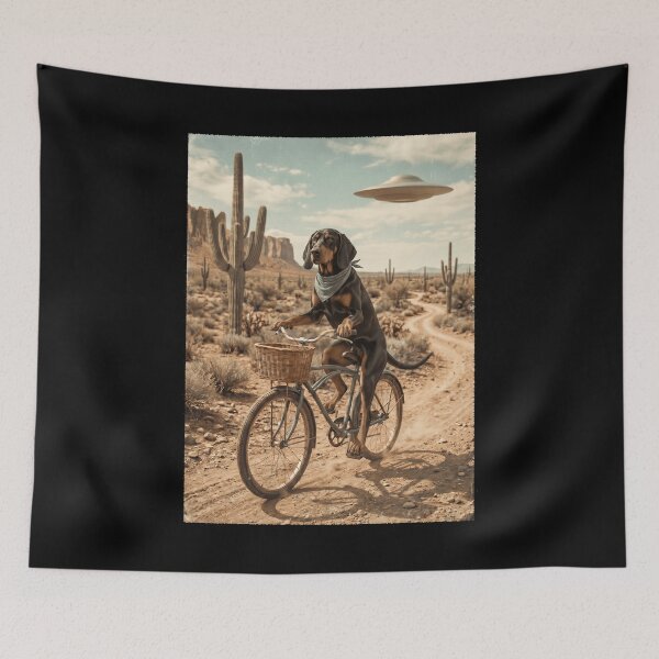 Item preview, Black and Tan Coonhound Riding Bike Wild West Western UFO Dog Lover designed and sold by dian-rody-crest.