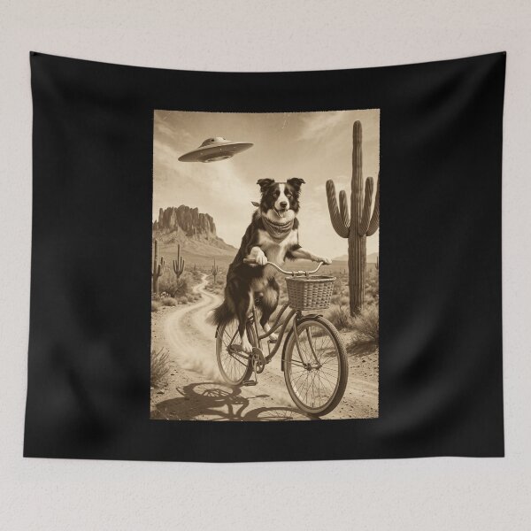 Item preview, Border Collie Riding Bike Wild West Western UFO Dog Lover designed and sold by dian-rody-crest.