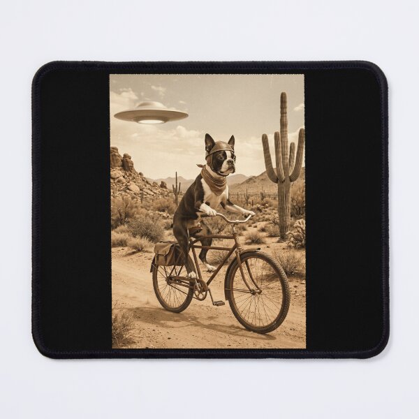 Item preview, Boston Terrier Riding Bike Wild West Western UFO Dog Lover designed and sold by dian-rody-crest.