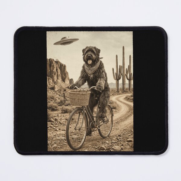 Item preview, Bouvier des Flandres Riding Bike Wild West Western UFO Dog Lover designed and sold by dian-rody-crest.