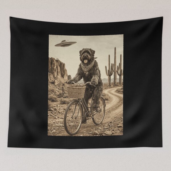 Item preview, Bouvier des Flandres Riding Bike Wild West Western UFO Dog Lover designed and sold by dian-rody-crest.