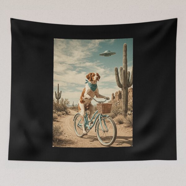 Item preview, Brittany Riding Bike Wild West Western UFO Dog Lover designed and sold by dian-rody-crest.
