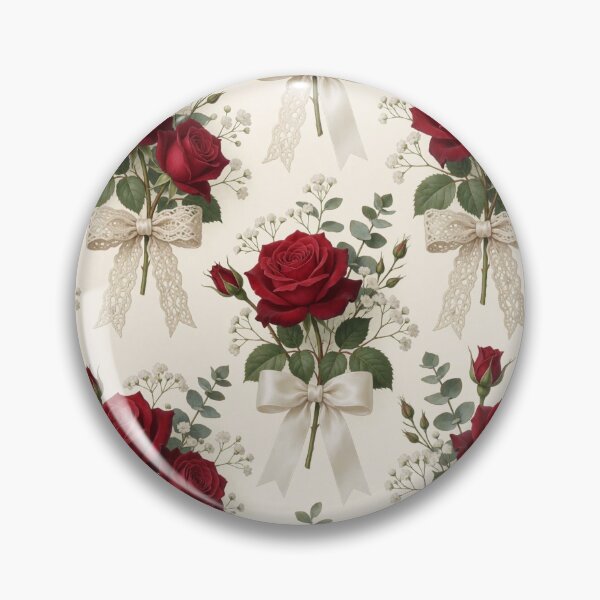 Item preview, Vintage Red Rose Lace Bow Pattern designed and sold by CooksCreators.