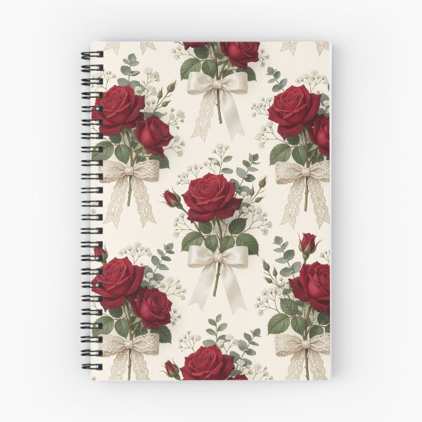 Artikelvorschau, Vintage-Schleifenmuster mit roter Rose entworfen und verkauft von CooksCreators.