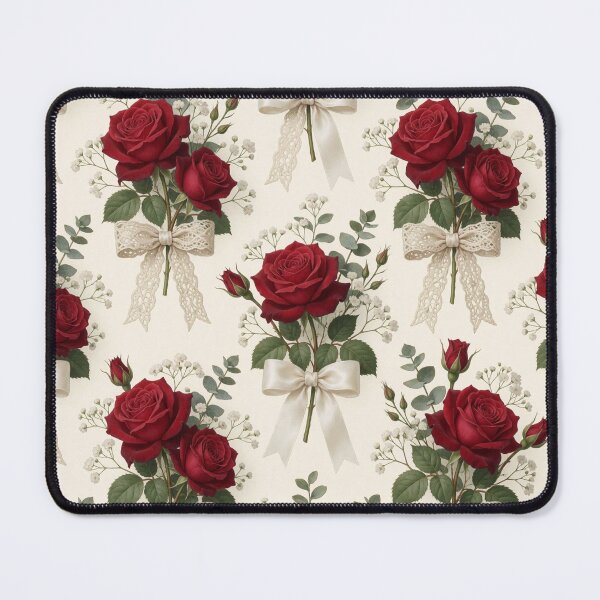 Item preview, Vintage Red Rose Lace Bow Pattern designed and sold by CooksCreators.